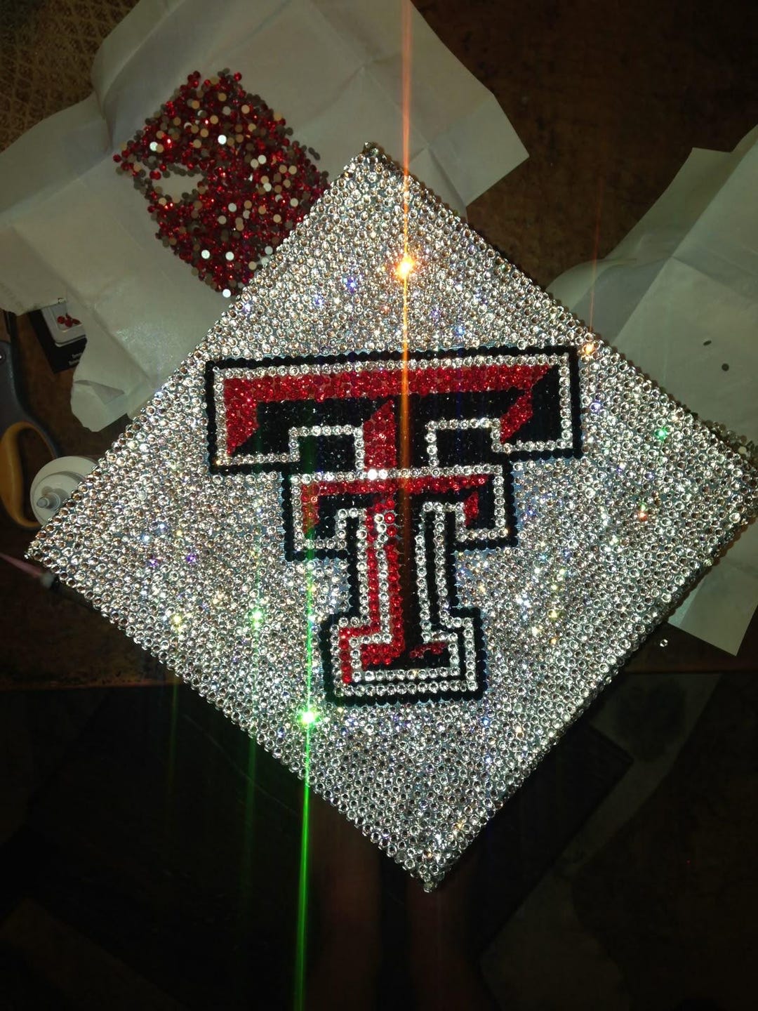 Custom College Logo Rhinestone Graduation Cap Topper | Bling Grad Cap ...
