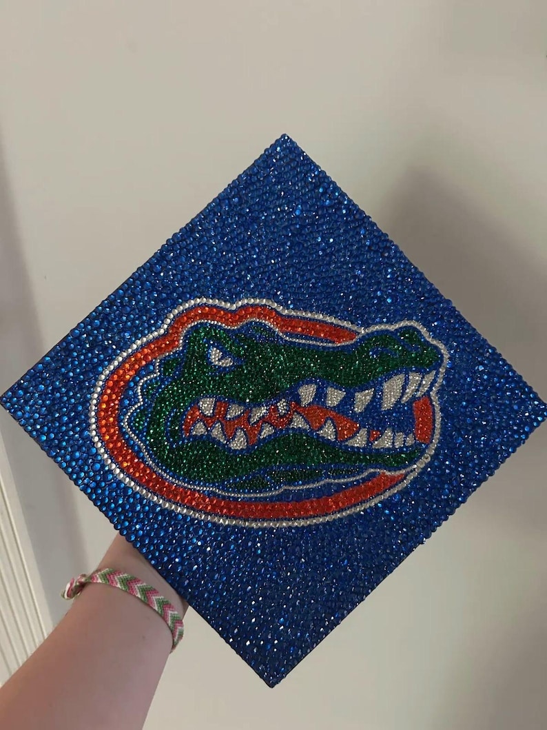 Custom College Logo Rhinestone Graduation Cap Topper | Bling Grad Cap ...