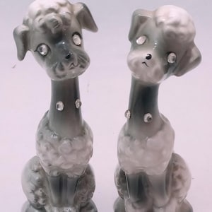 Vintage Enesco poodle salt and pepper shakers, ceramic, dining and serving or to collect.