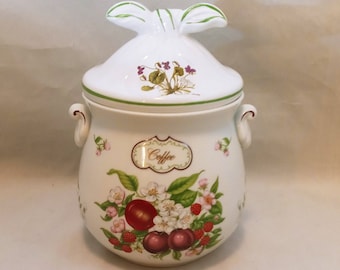 Beautiful Lenox Orchard coffee canister, Taiwan, ceramic, 1993