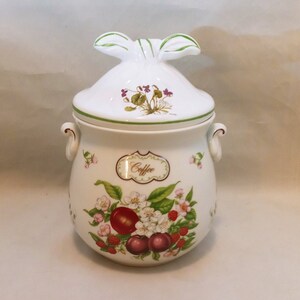 Beautiful Lenox Orchard coffee canister, Taiwan, ceramic, 1993