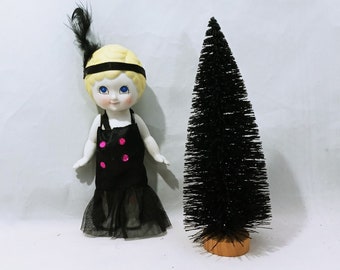 Vintage Bisque Frozen Charlotte Doll, 1920s Flapper Style, Large Penny Doll