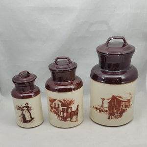 Vintage McCoy Pionier Kanister Set, Bauernhaus Dekor, 252 USA, Küche und Esszimmer, 3er Set