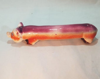 Long pig salt and pepper shaker, pinkish-purple, two in one shaker, vintage