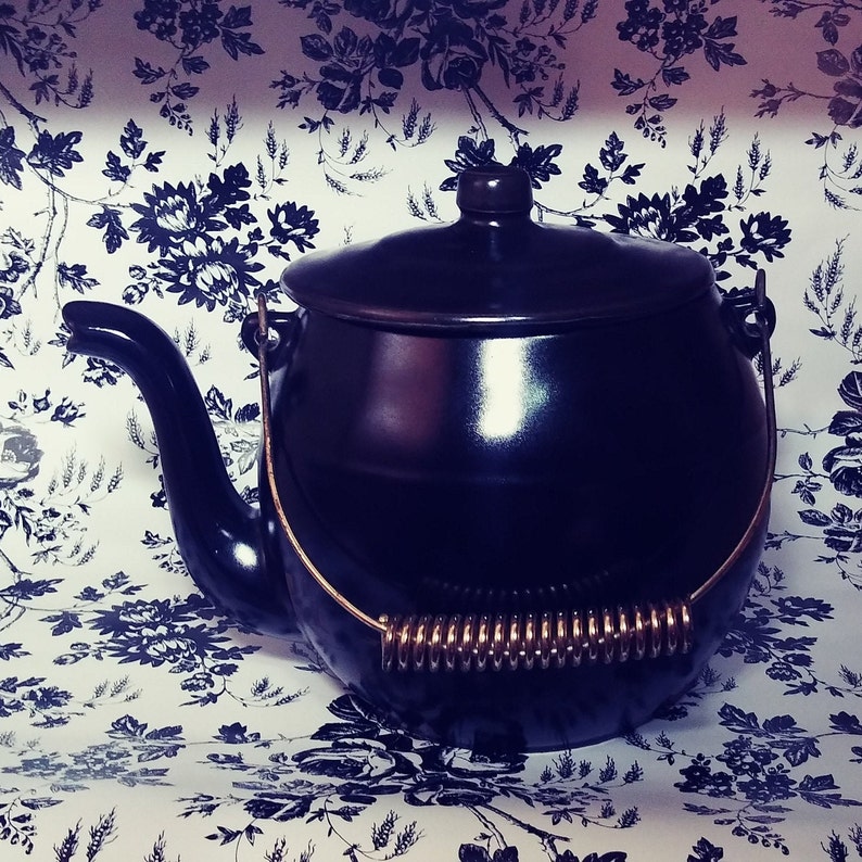 Mccoy Black Tea Kettle W/lid Cookie Jar W/brass Handle kookie Kettle Etsy