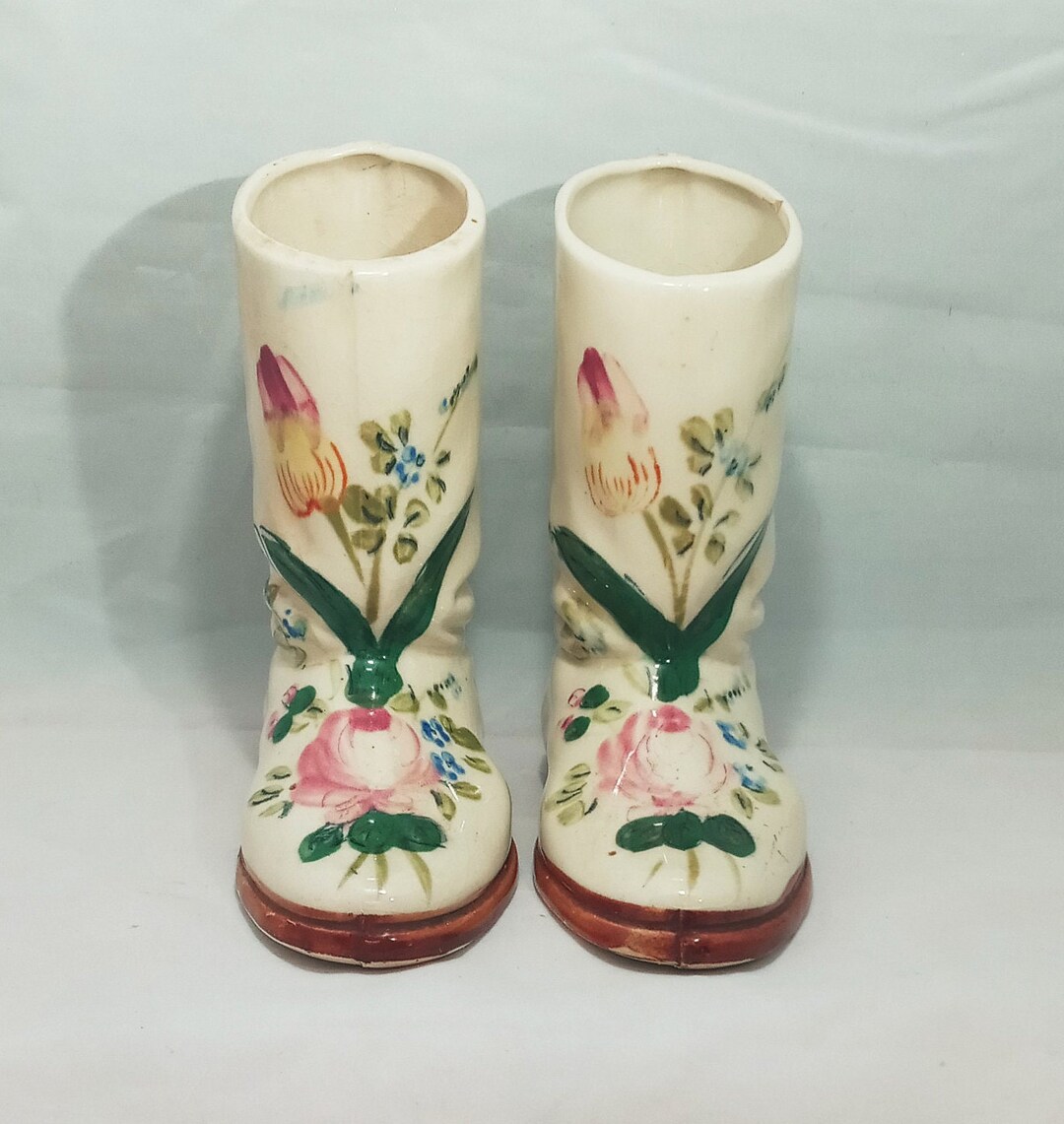 Set of 2 Ceramic Boot Vases/planters Quality Japan Floral Etsy
