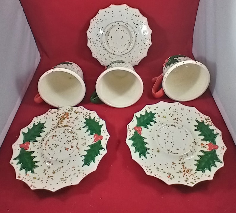 Speckled and mistletoe Christmas coffee cup and saucer set