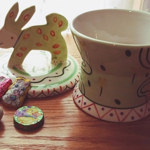 Easter Bunny candy dish made of ceramic by Express Arts Ltd, vintage Easter decor