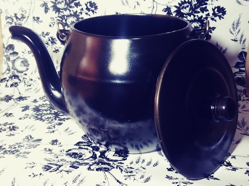 Mccoy Black Tea Kettle W/lid Cookie Jar W/brass Handle kookie Kettle Etsy