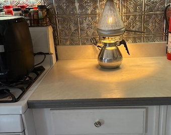 Vintage 1940's aluminum strainer and coffee pot light, handmade, 1970's