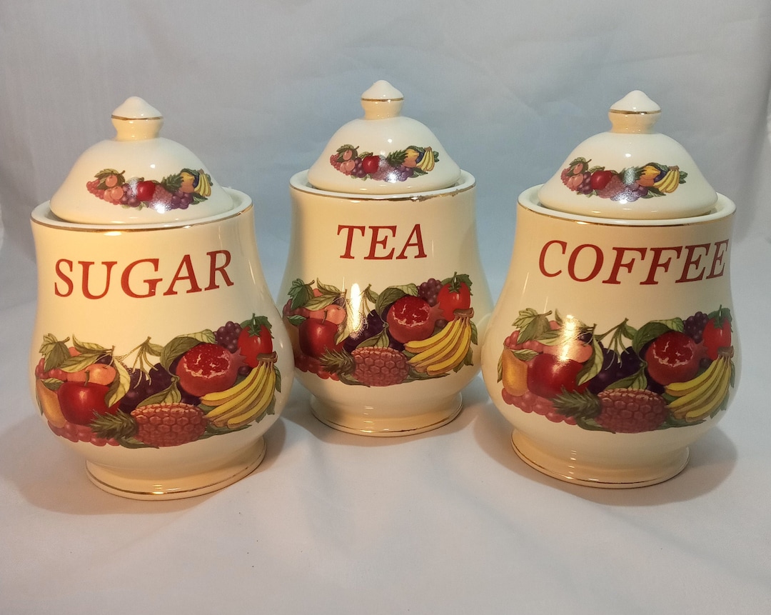 Vintage Canister Set With Gold Trim, Kitchen Decor, Home & Living, Etsy