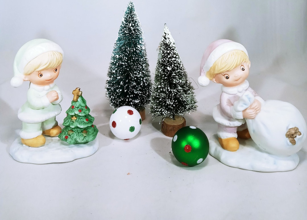 Vintage HOMCO Christmas Figurines Boy With Christmas Tree Etsy