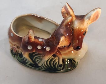 Vaso in ceramica raffigurante una cerva e il suo cerbiatto, anni &#39;50, Casa e vita, arredamento per la casa