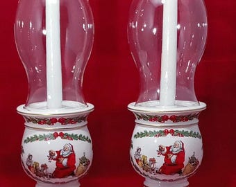 Vintage Franklin Mint Christmas Candle Holders, "Night Before Christmas" Porcelain Set