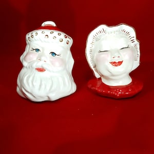 Delightful Santa Claus and Mrs. Claus salt and pepper shakers, Christmas shakers, holiday decorations