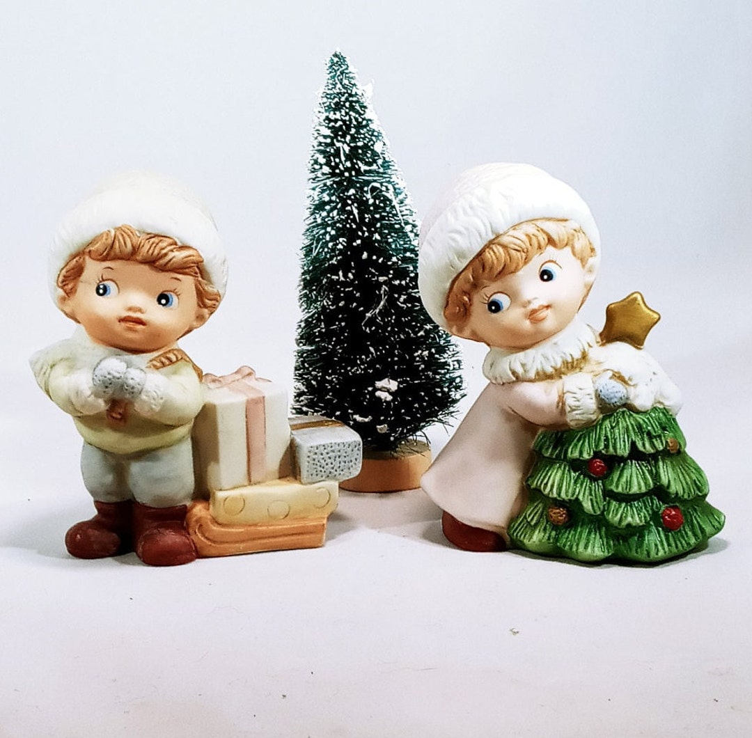 Vintage Homco Christmas Figurines Boy and Girl Santa's Etsy