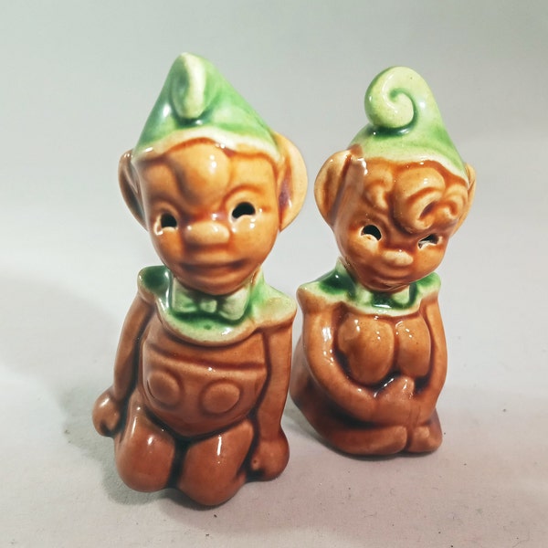 pixie elves gnomes salt and pepper shakers home decor mid century