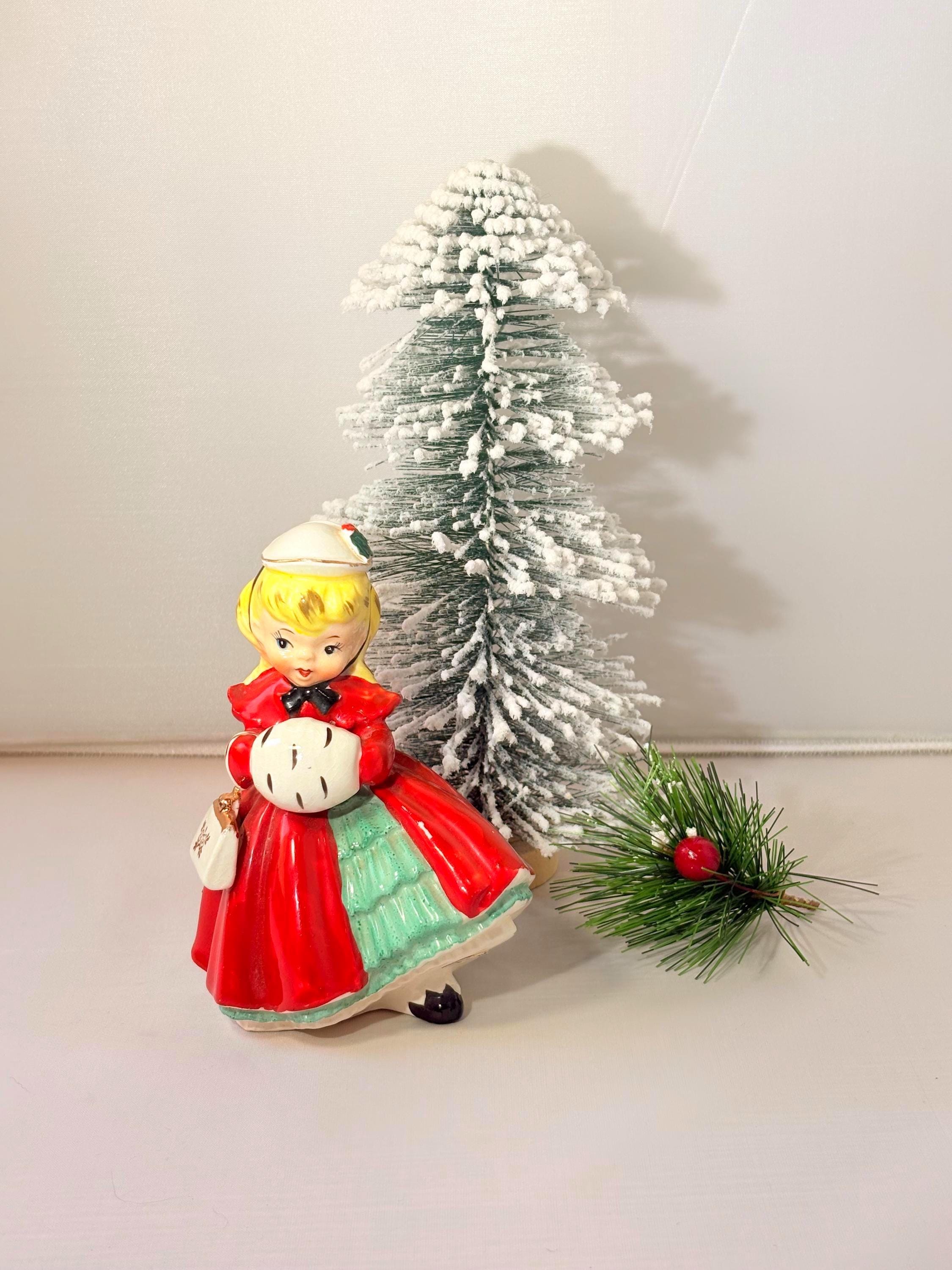 Napco 1956 Christmas Shopping Girl, Red Dress, Muff, Japan