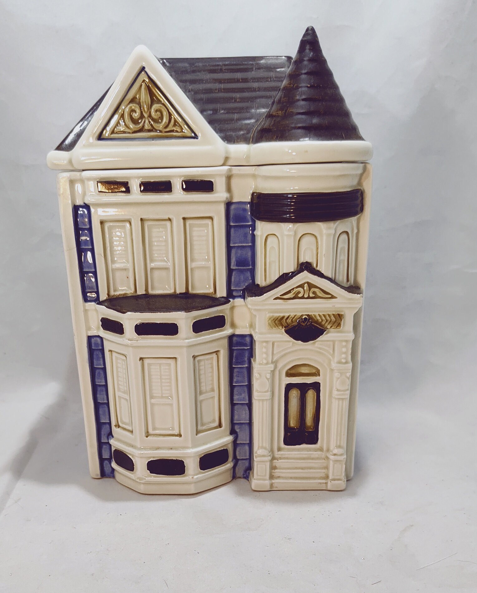 Victorian House Canister Set of 4, odigiri Japan, Ceramic, 1980's, for