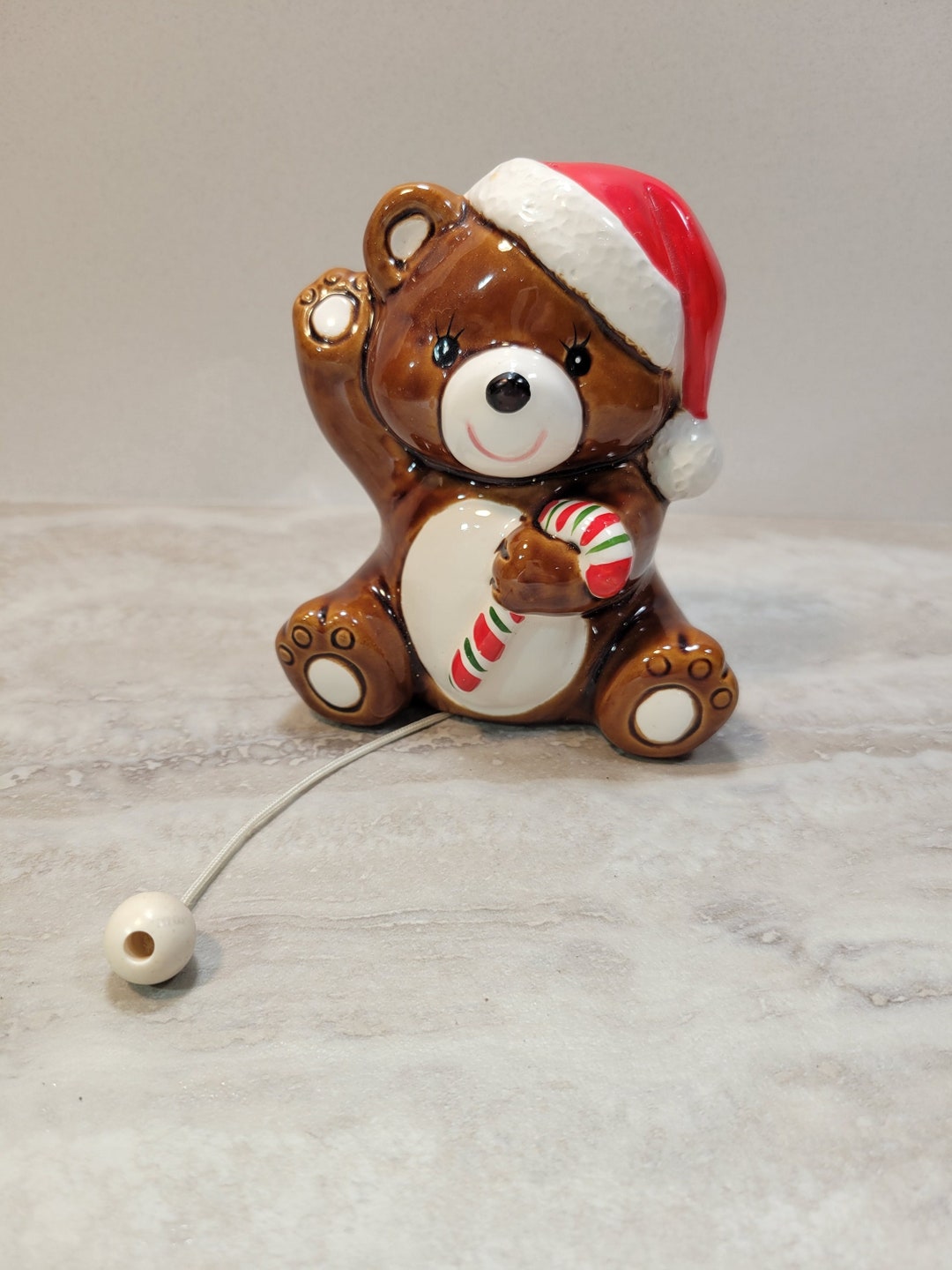 Sweet Ceramic Teddy Bear Wall Musical Box, Pull String, Plays