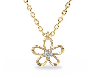 14k flower Diamond Charm Necklace / flower diamond choker / Simple Thin necklace for gift /14k gold necklace / flower diamond pendant