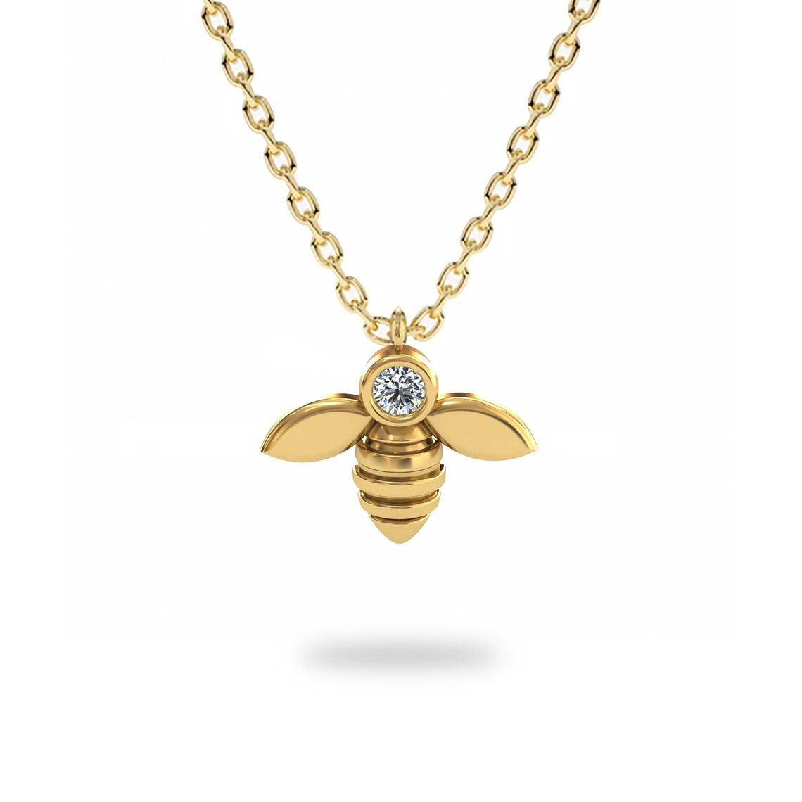 14k Gold Honey Bee Diamond Necklace / Solitaire Diamond Symbol Etsy