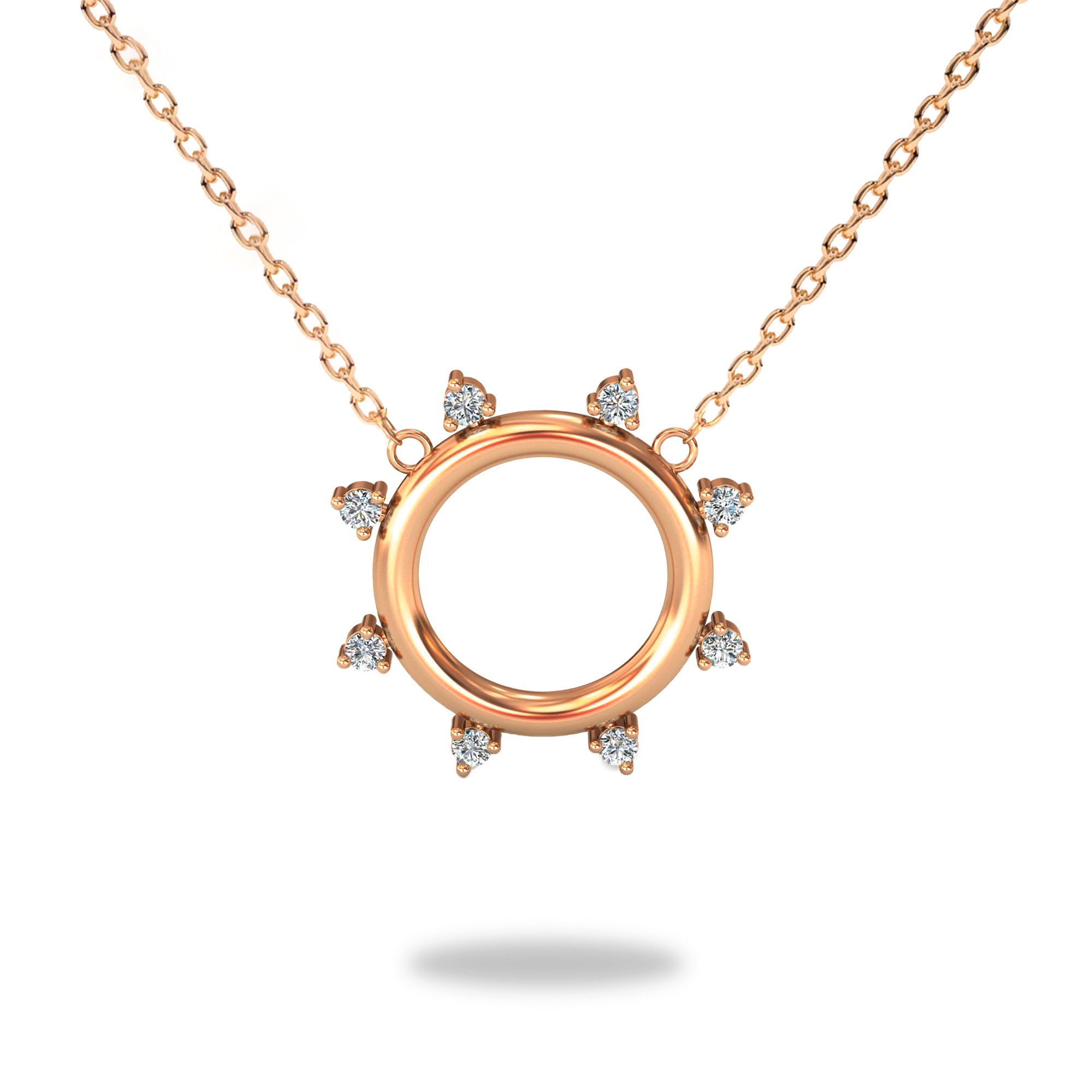 14k Gold Shining Sun Diamond Necklace / Eight Stone Symbol of - Etsy