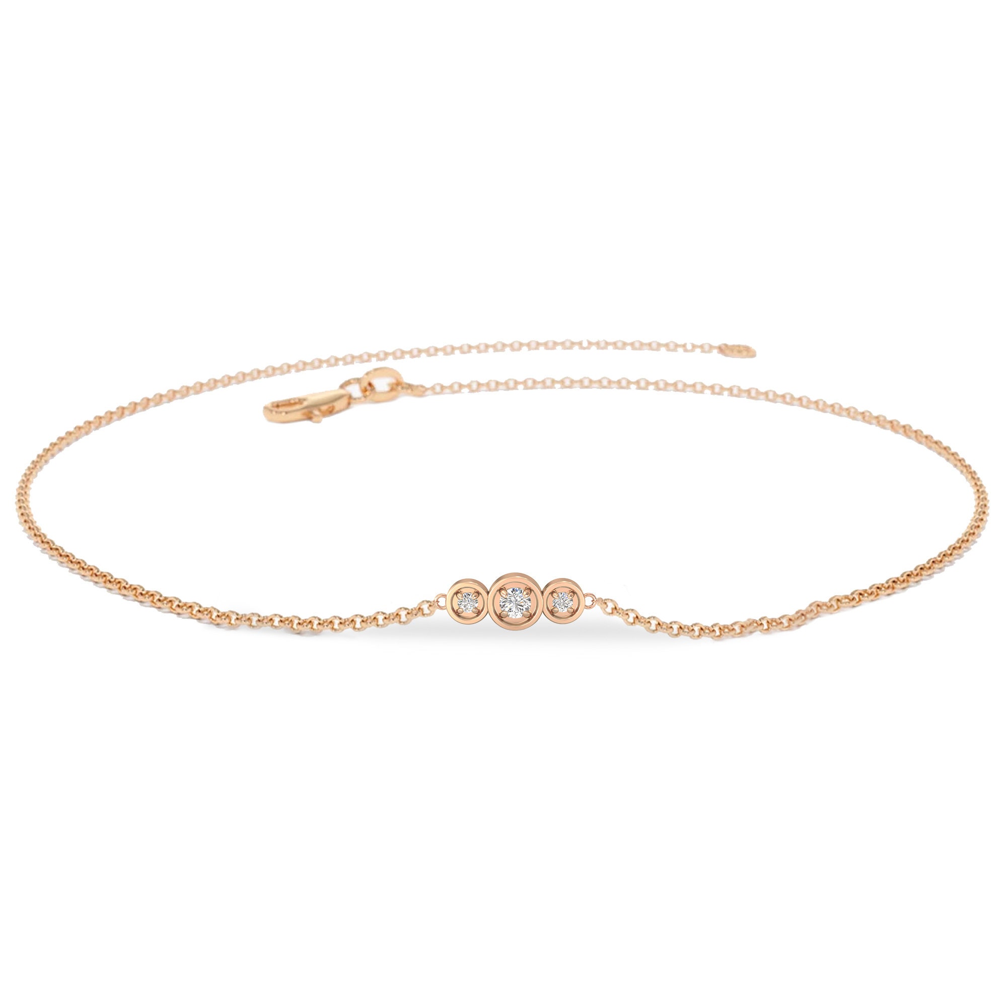 14k Gold Circles Row Trio Diamond Bracelet/ Round Diamond - Etsy
