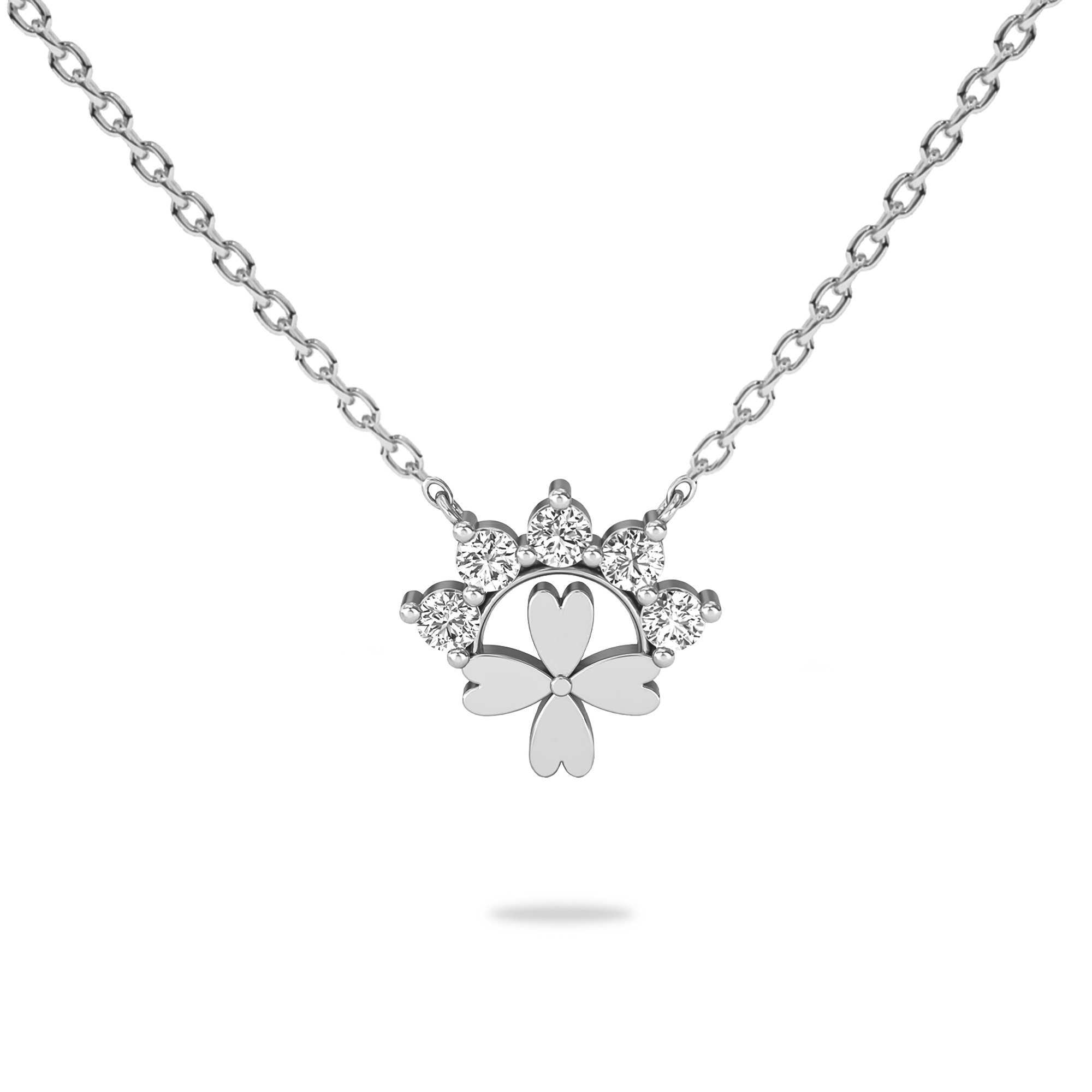 14k Gold Diamond Crown Clover Necklace / Diamond Clover - Etsy