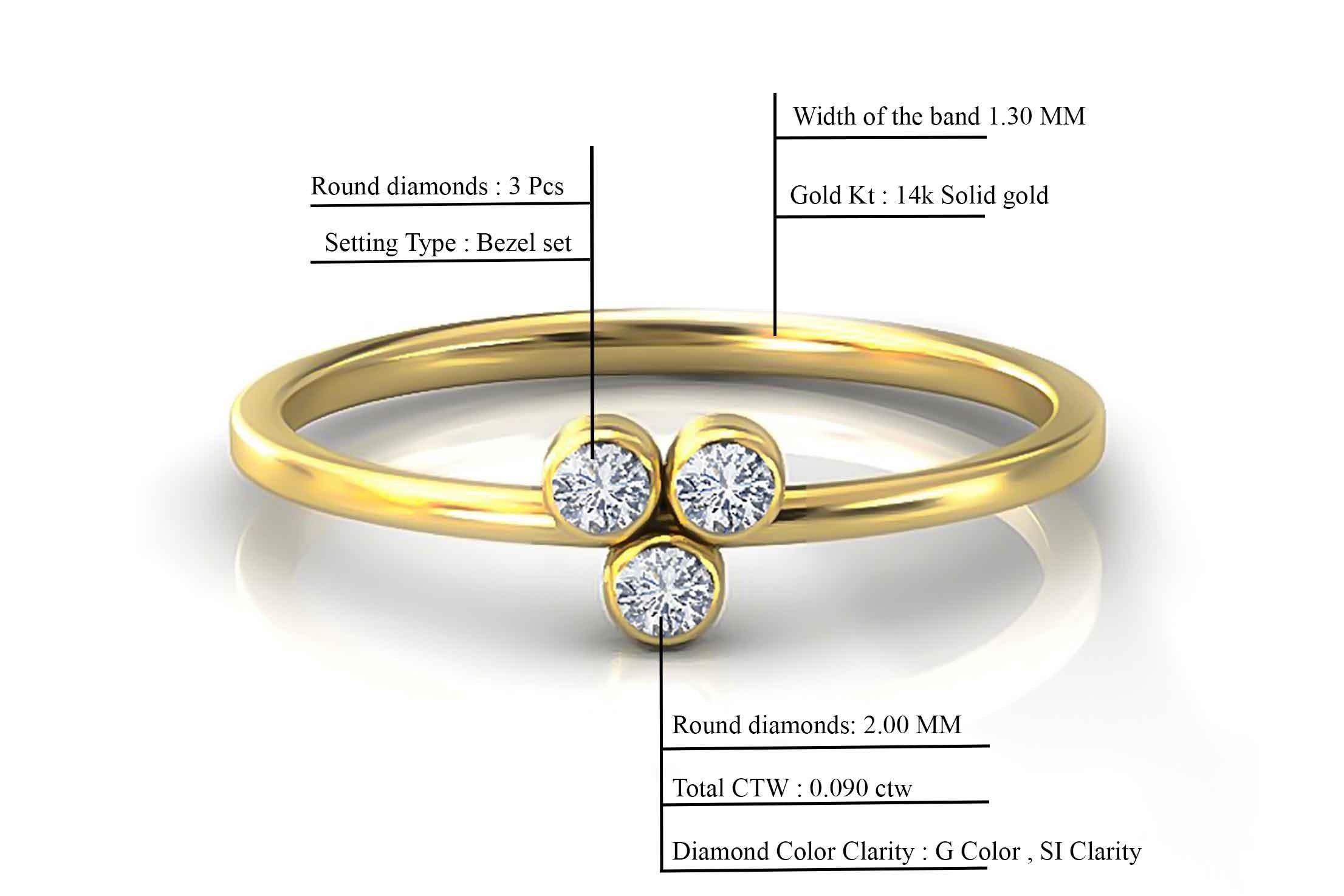 14k Gold 3 Stones Bezel Set Ring / Bezel Set 3 Diamonds Ring / - Etsy UK