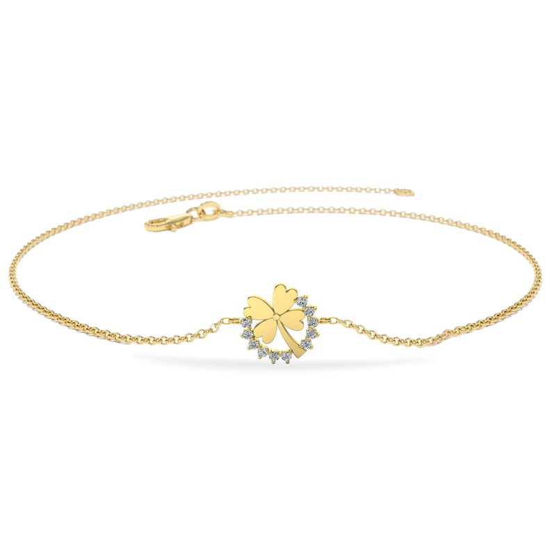14k Gold circle clover charm Cheap bracelet b diamond 2021 autumn and winter new