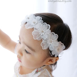 3 Fasce Capelli Bambina 0-3 Anni Con Fiori E Perle - Cerchietti Eleganti