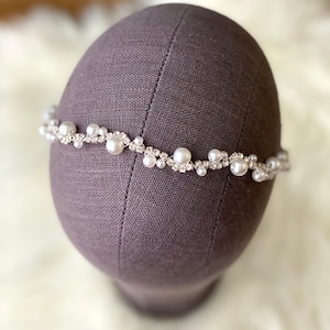 Dainty Pearl Rhinestone Baby Headband, Newborn Gold or Silver Jewel Hairband, Flower Girl Crown Tiara Head Band, Baptism Toddler Head Piece