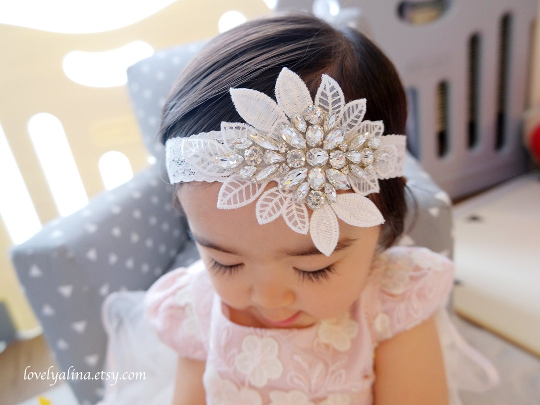 Vintage Flower Girl Rhinestone Headband With Lace Lace, Rhinestones