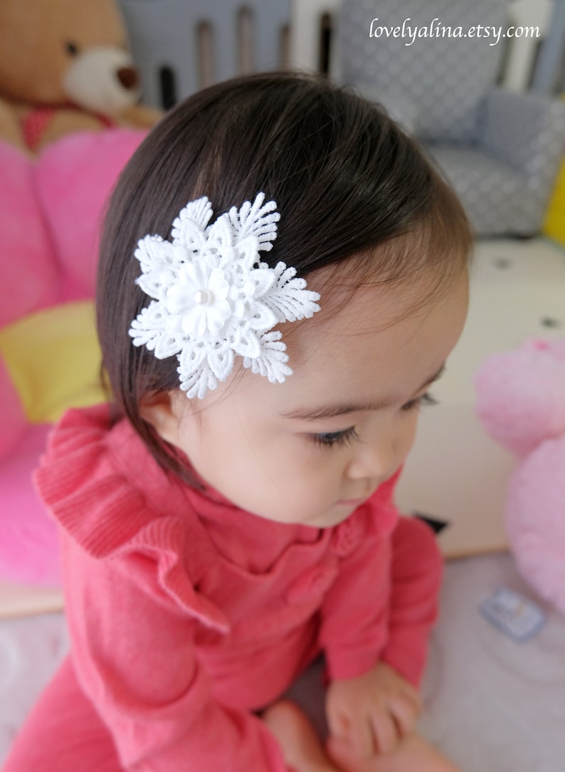 Little Girls Head Band Photo Prop Toddler Hair Pin SNOWFLAKE LACE Hair Clip Winter White Baby Headband Christmas Girl Hairband