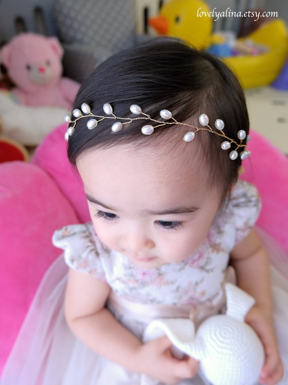 Stirnband Haarband Haarschmuck Krone Perlen Geburtstag Baby Mädchen Kinder 