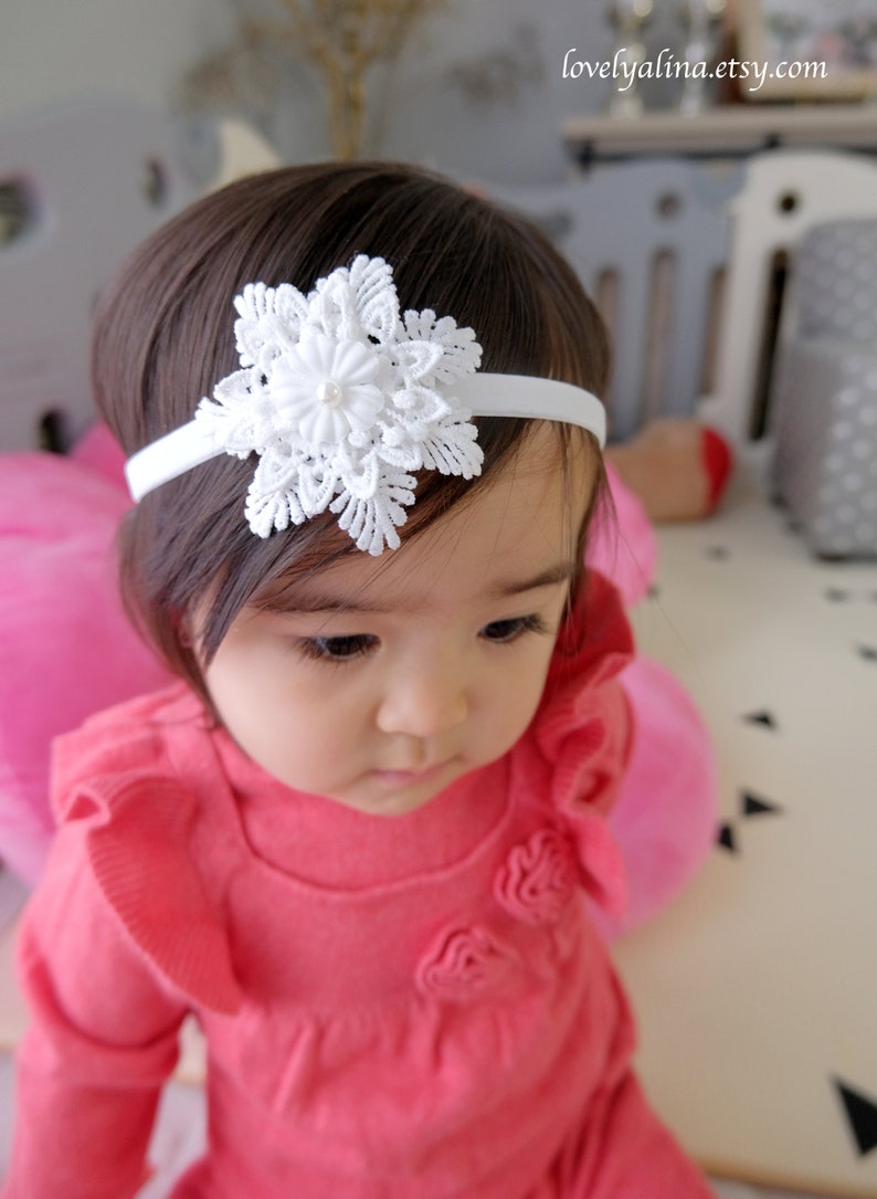 Little Girls Head Band Photo Prop Toddler Hair Pin SNOWFLAKE LACE Hair Clip Winter White Baby Headband Christmas Girl Hairband