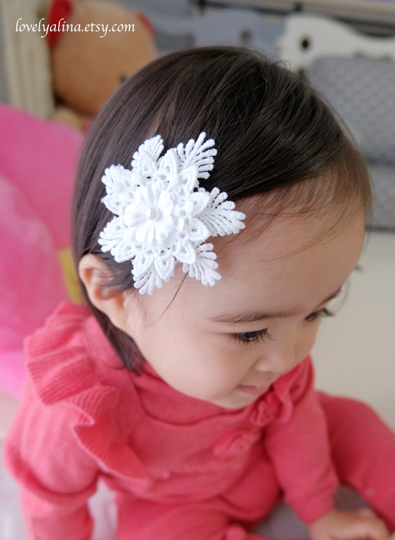 Little Girls Head Band Photo Prop Toddler Hair Pin SNOWFLAKE LACE Hair Clip Winter White Baby Headband Christmas Girl Hairband