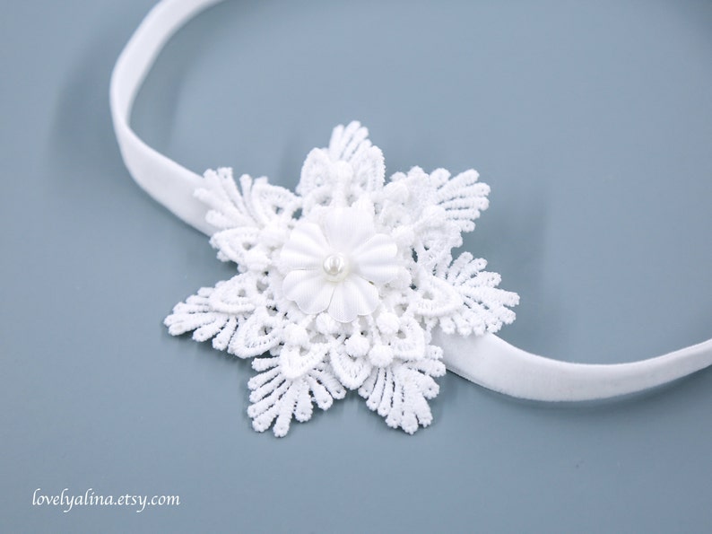 Little Girls Head Band Photo Prop Toddler Hair Pin SNOWFLAKE LACE Hair Clip Winter White Baby Headband Christmas Girl Hairband
