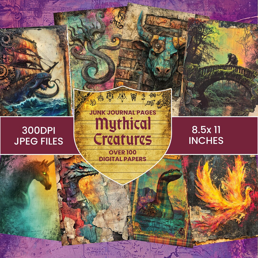 Dark Mythical Creatures Junk Journal Pages: Vintage Ephemera (digital ...
