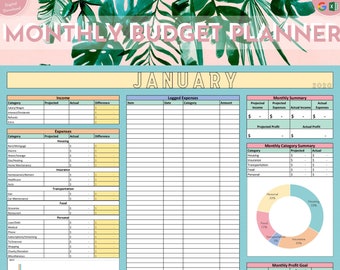 2021 Monthly Budget Planner with Annual Summary | Microsoft Excel + Google Sheets Format | Digital | Editable | Printable | Mobile