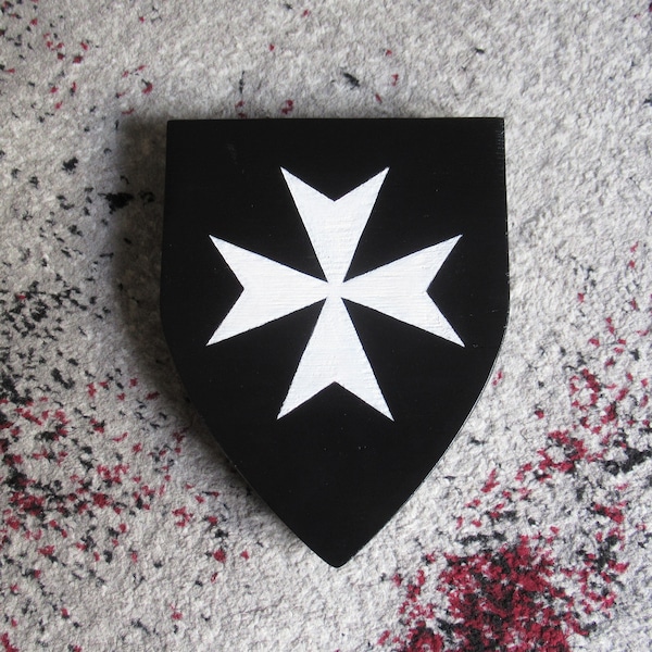 Knights Hospitaller shield wall art - medieval art, knights hospitaller flag, wooden shield, medieval shield, wooden knight - 100% handmade