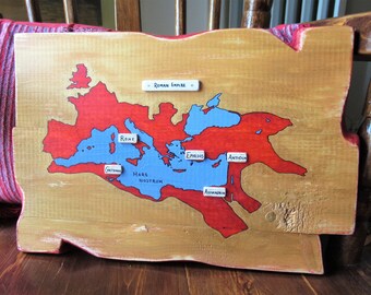 Arte murale dell'Impero Romano - dipinta a mano su legno - mappa dell'impero romano, senatus populusque romanus, mare nostrum, regalo dell'impero romano - 100% fatto a mano