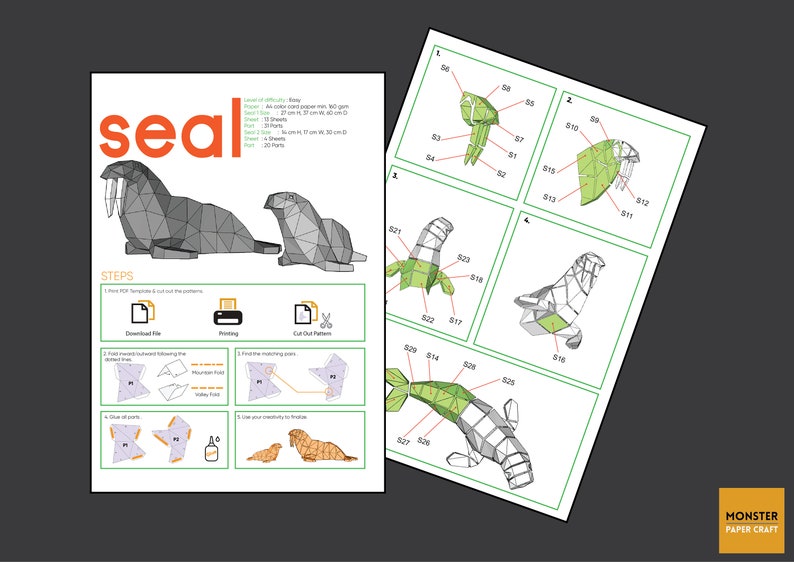 Seal Digital Template PDF Paper Craft Seal Origami Seal | Etsy