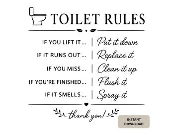 Funny Toilet Rules Sign, Farmhouse Bathroom Decor (Digital Download)