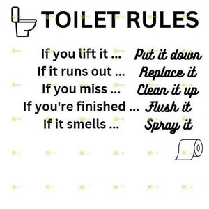 Toiletregels Digitale afbeelding SVG PNG JPG Download print knippen sublimeren Zet op badkamerbord Huis Huis Grappige afbeeldingen Badkamer Wasruimte stickers