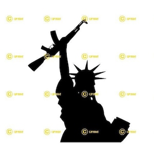 Estátua da Liberdade com Arma de Fogo Imagem Digital SVG PNG JPG Baixar impressão cortada Colocar em camisetas, canecas adesivos eua freedom guns 2ª alteração