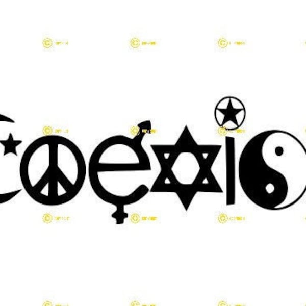 Coexist Digital Image SVG PNG JPG Download print cut sublimate tshirts, mugs stickers Ying Yang Stars Witch boho Gypsy Goth peace spiritual