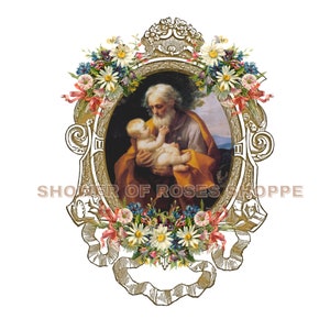 St. Joseph with Jesus  Catholic Digital Print Download - Catholic Clipart Graphics-Year of St. Joseph -Saint Joseph Shower of Roses Shoppe