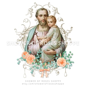 St. Joseph with Eucalyptus Flowers -Religious Catholic Digital Print Download - Clipart Graphics-Year of St. Joseph -Saint Joseph